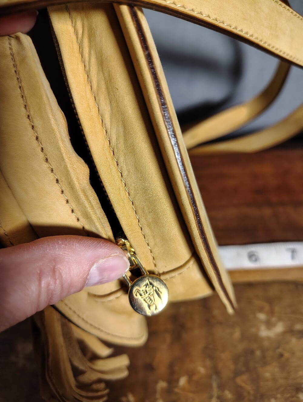 Burberry Tan Suede Half-Moon Crossbody with Tassel Charm - Picture 11 of 12